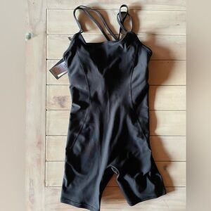 YPB sculptLUX Strappy-Back Onesie. Onyx. Size Medium.